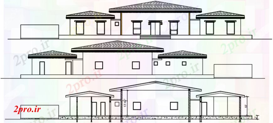 دانلود نقشه مسکونی  ، ویلایی ، آپارتمان  نما جانبی  خانه (کد110640)