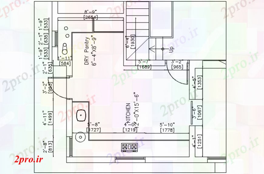 دانلود نقشه آشپزخانه لاله خانه آشپزخانه طراحی خودکار 6 در 6 متر (کد110652)