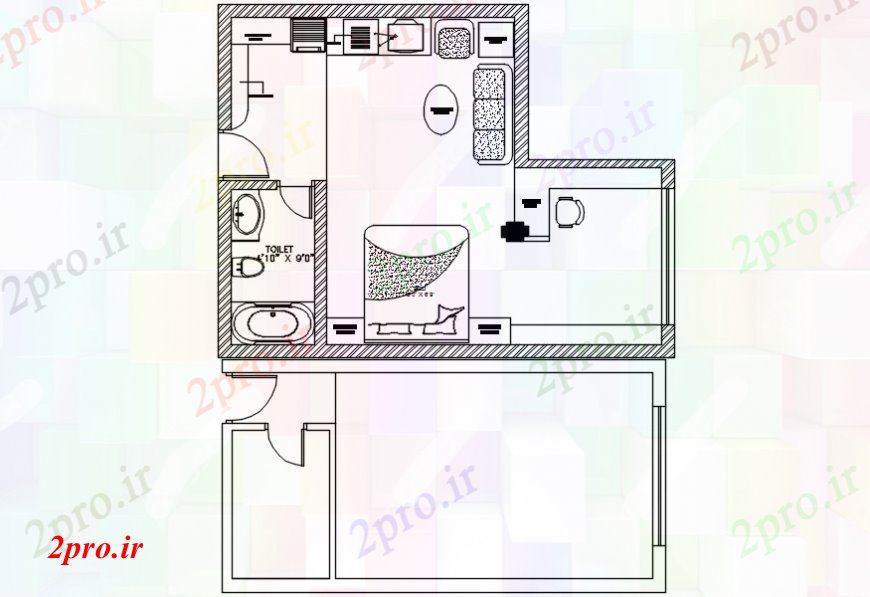 دانلود نقشه حمام مستر تخت دو نفره اتاق خواب طراحی های (کد110701)