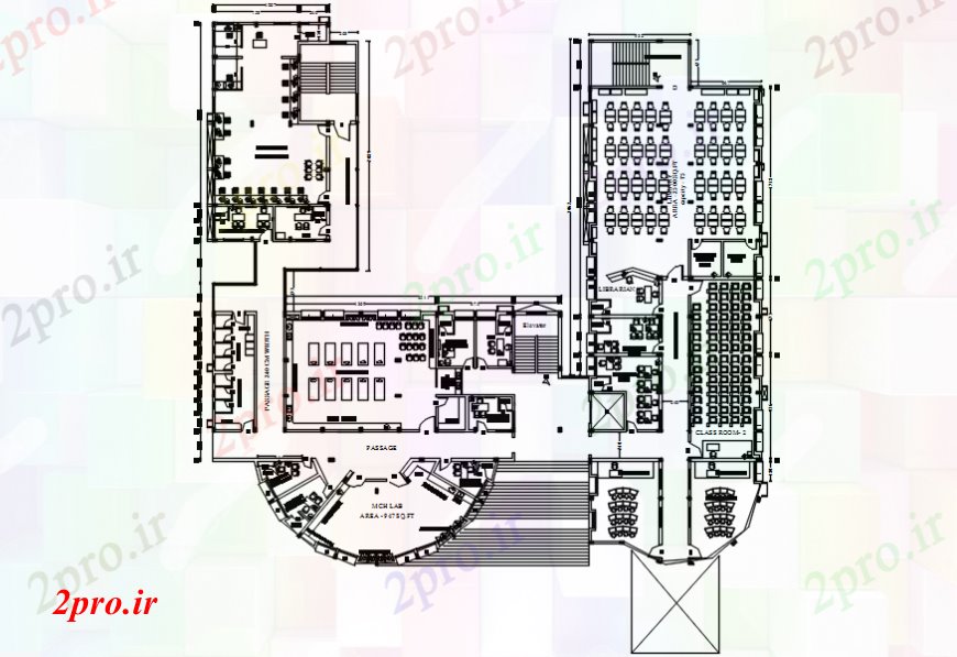 دانلود نقشه دانشگاه ، آموزشکده ، مدرسه ، هنرستان ، خوابگاه - جزئیات طراحی طبقه طراحی دوم از دانشگاه ، آموزشکده ساخت 45 در 52 متر (کد110732)