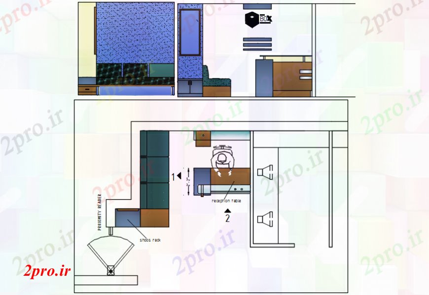 دانلود نقشه ساختمان اداری - تجاری - صنعتی نما دو بعدی  و طرحی از دفتر (کد110740)