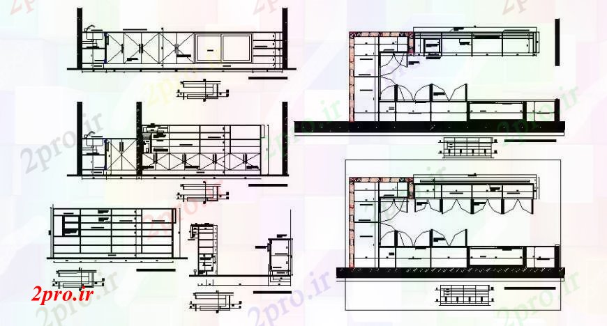 دانلود نقشه آشپزخانه آشپزخانه مبلمان منطقه بلوک رسم  دو بعدی   (کد110777)