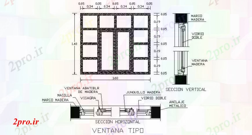 دانلود نقشه جزئیات طراحی در و پنجره  طراحی های چوبی پنجره جزئیات نما و بخش  (کد110780)