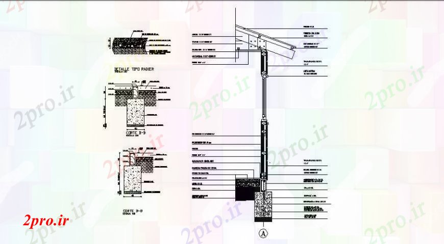 دانلود نقشه طراحی جزئیات ساختار ساختار بام طراحی مقطعی  دو بعدی   (کد110783)