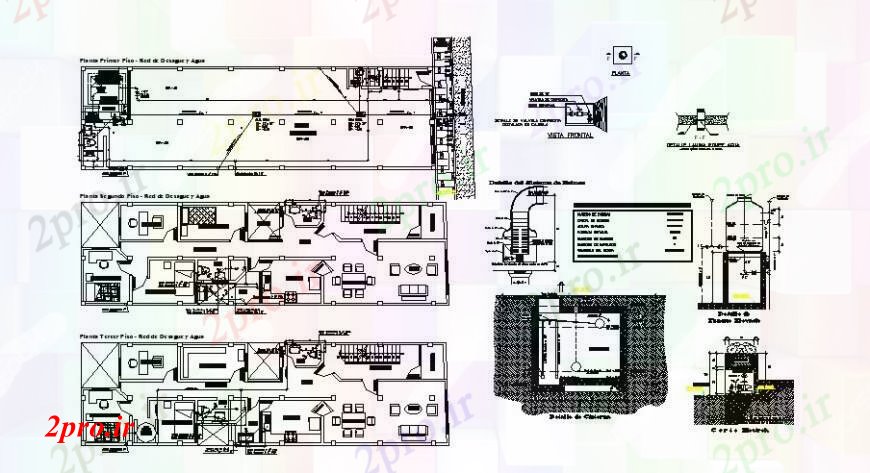 دانلود نقشه مسکونی ، ویلایی ، آپارتمان واحد مسکونی نقشه های جزئیات کار دو بعدی 6 در 22 متر (کد110806)