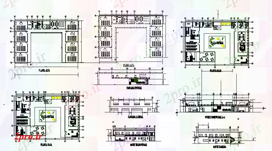 دانلود نقشه هتل - رستوران - اقامتگاه طرحی و نما رستوران در خودکار 22 در 35 متر (کد110820)