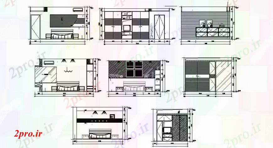 دانلود نقشه حمام مستر اتاق خواب و طراحی نما اتاق  دو بعدی   (کد110857)