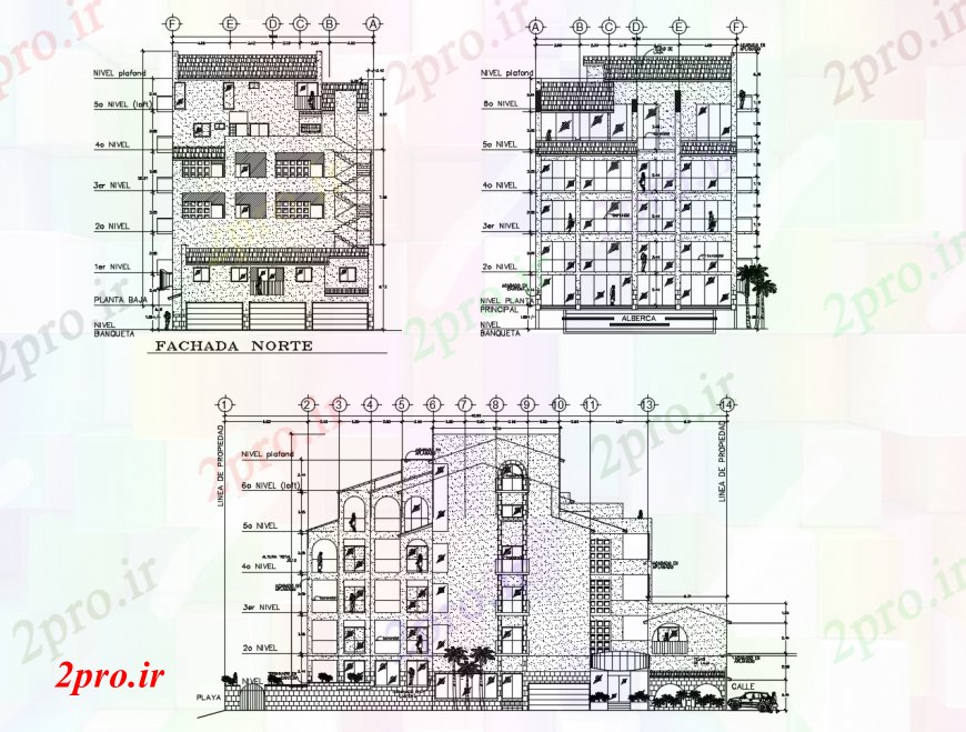 دانلود نقشه هتل - رستوران - اقامتگاه نما هتل در خودکار 16 در 40 متر (کد110859)