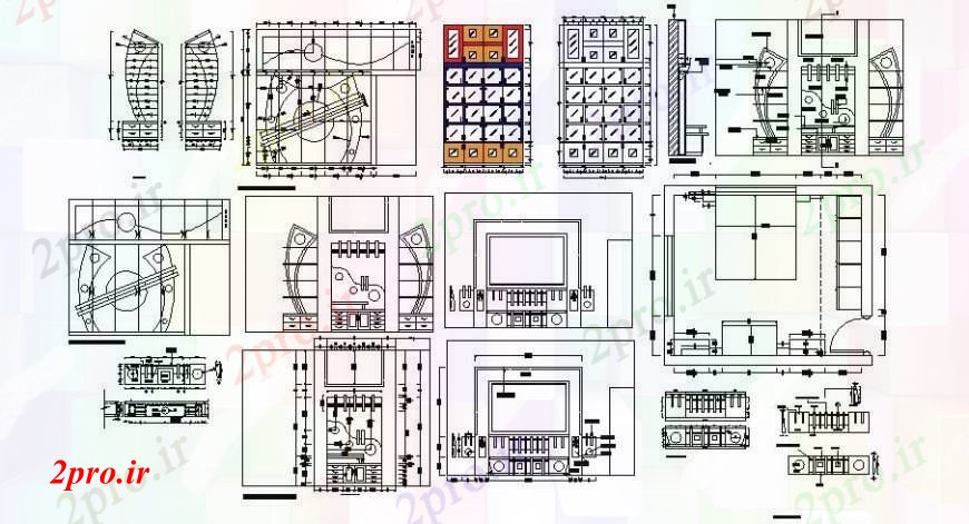 دانلود نقشه حمام مستر جزئیات منطقه اتاق خواب و طراحی سقف دو بعدی 4 در 5 متر (کد110895)