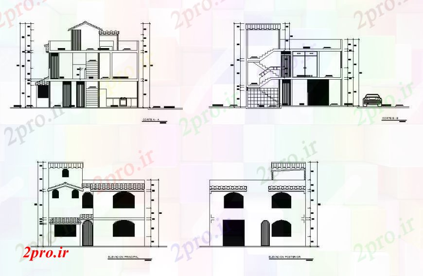 دانلود نقشه مسکونی  ، ویلایی ، آپارتمان  نما خانه و بخش دیدگاه  (کد110940)