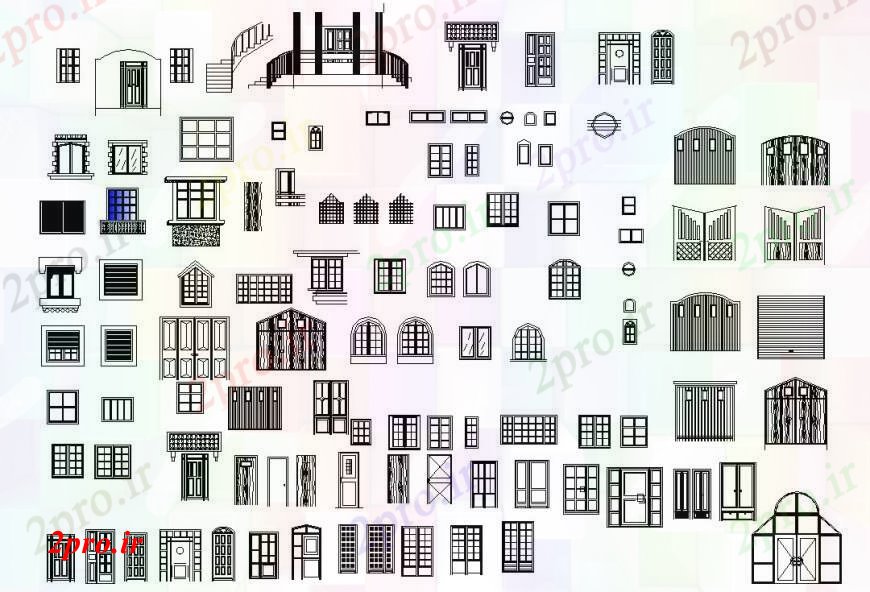 دانلود نقشه جزئیات طراحی در و پنجره  درب و پنجره  های مختلف  (کد110957)