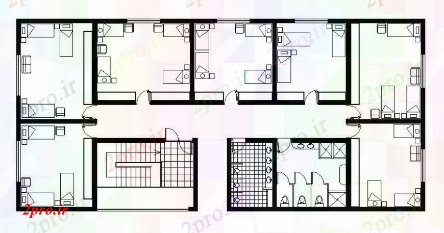 دانلود نقشه حمام مستر منطقه اتاق خواب ساختمان خوابگاه  دو بعدی   (کد110963)