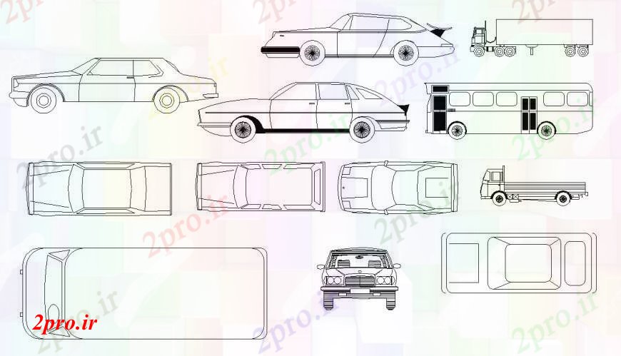 دانلود نقشه بلوک وسایل نقلیه اتومبیل بلوک طراحی های مختلف در   خودکار (کد110966)