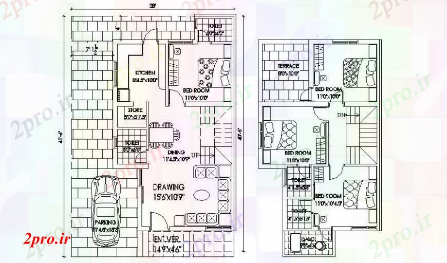 دانلود نقشه مسکونی  ، ویلایی ، آپارتمان  چهار BHK مسکونی طرحی جزئیات ویلا خط وسط  (کد110992)