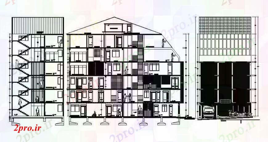 دانلود نقشه مسکونی  ، ویلایی ، آپارتمان  آپارتمان مسکونی نقشه های مقطعی جزئیات  دو بعدی   (کد111001)