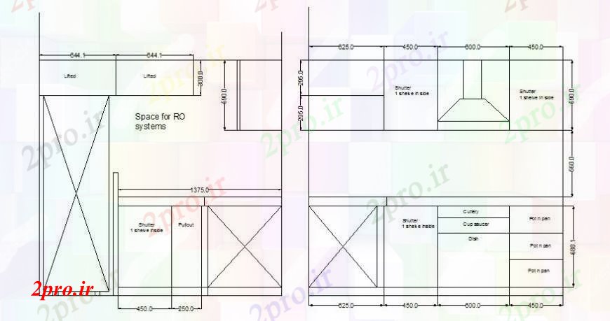 دانلود نقشه جزئیات طراحی ساخت آشپزخانه آشپزخانه رسم نما  دو بعدی   (کد111063)