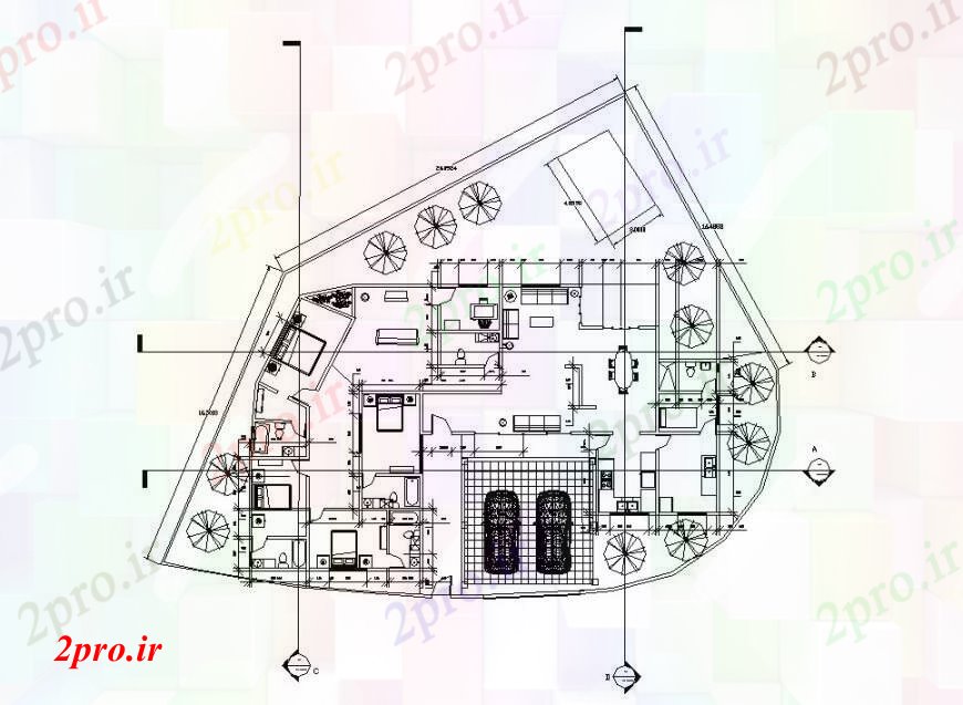 دانلود نقشه مسکونی ، ویلایی ، آپارتمان طرحی اصلی منطقه شهری در خودکار 16 در 25 متر (کد111084)
