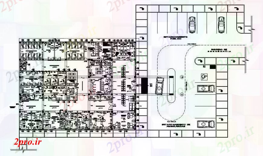 دانلود نقشه بیمارستان - درمانگاه - کلینیک ساختمان بیمارستان طراحی جزئیات کار دو بعدی aito 22 در 29 متر (کد111088)