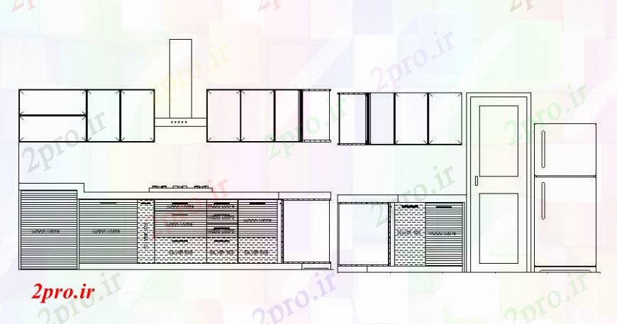 دانلود نقشه جزئیات طراحی ساخت آشپزخانه آشپزخانه رسم نما دیدگاه اتوکد دو بعدی 3 در 4 متر (کد111123)