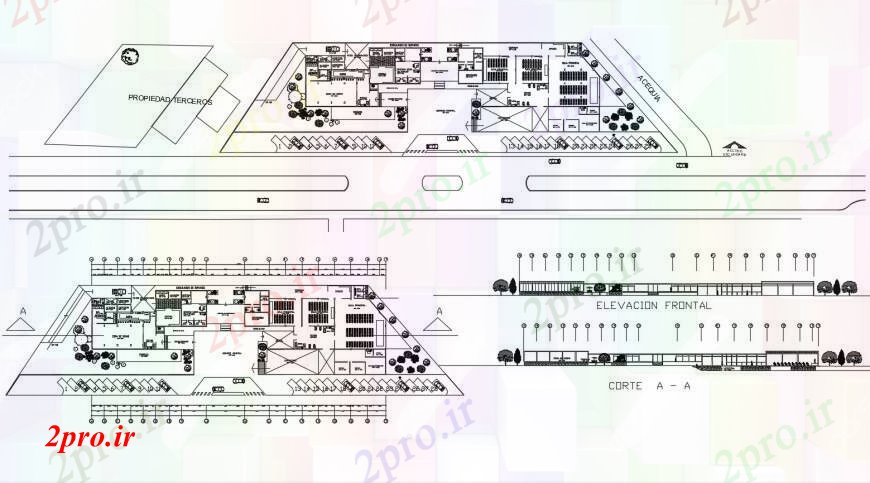 دانلود نقشه هتل - رستوران - اقامتگاه طرحی و نما هتلی را در خودکار 36 در 115 متر (کد111134)