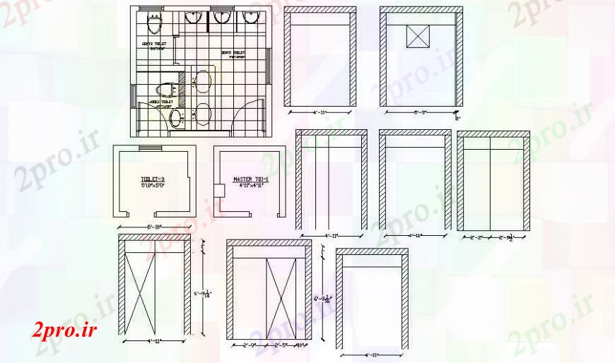 دانلود نقشه حمام مستر جزئیات توالت بهداشتی طرحی دیدگاه نقشه های دو بعدی   (کد111185)