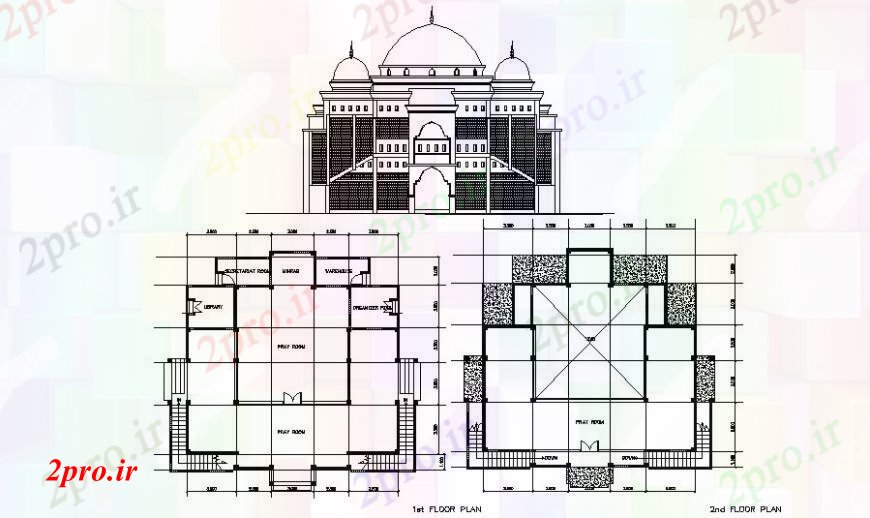 دانلود نقشه کلیسا - معبد - مکان مذهبی مسجد مکانی مقدس جزئیات نما و طرحی نقشه  (کد111191)