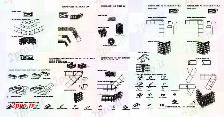 دانلود نقشه  جزئیات دیوار های آجری آجر سنگ تراشی تخمگذار جزئیات طراحی در  اتوکد (کد111197)