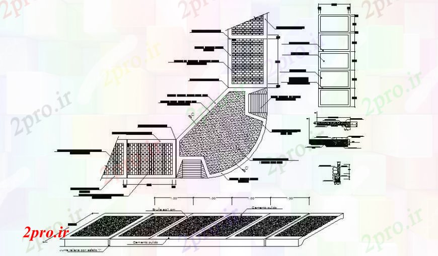 دانلود نقشه طراحی جزئیات ساختار آجر سنگ تراشی و جزئیات بتن ریزی در نقشه های اتوکد (کد111212)