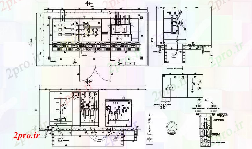 دانلود نقشه اتوماسیون و نقشه های برق واحد سایبان برقی جزئیات برنامه ریزی و  نما اتوکد (کد111241)