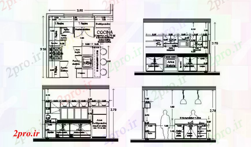دانلود نقشه جزئیات طراحی ساخت آشپزخانه آشپزخانه سایبان منطقه ناهار خوری جزئیات طرحی نما 3 در 3 متر (کد111255)