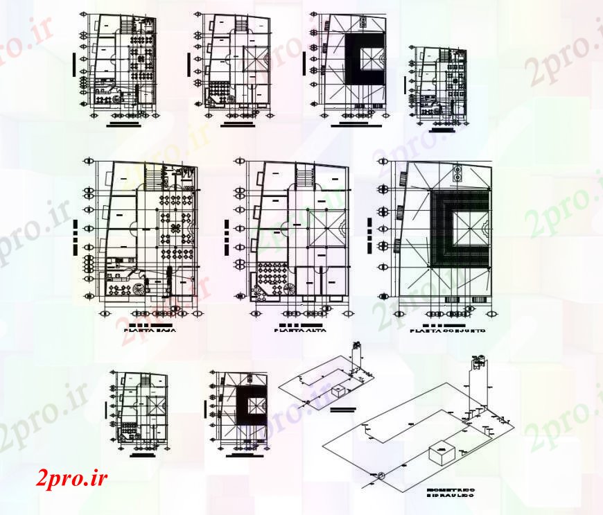 دانلود نقشه ساختمان اداری - تجاری - صنعتی طرحی طبقه از مرکز تجاری با جزئیات 22 در 32 متر (کد111272)