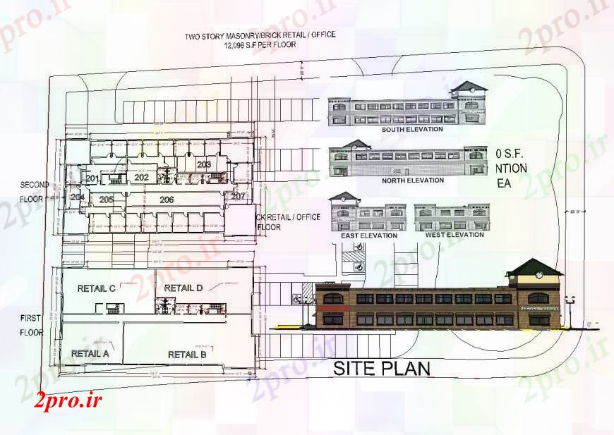 دانلود نقشه ساختمان اداری - تجاری - صنعتی طرحی دفتر و نما در  تا طرح (کد111310)