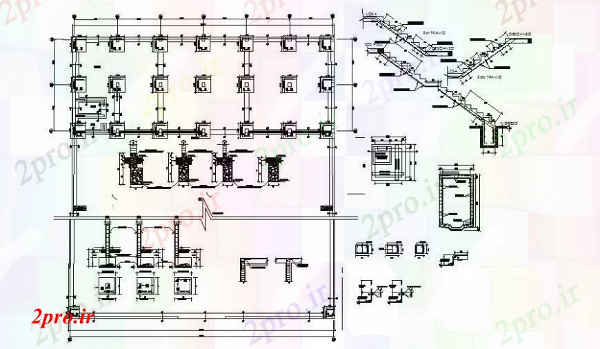 دانلود نقشه طراحی اتوکد پایه جزئیات بنیاد ساختار جای پای همراه با دیگر واحد RCC به  (کد111328)