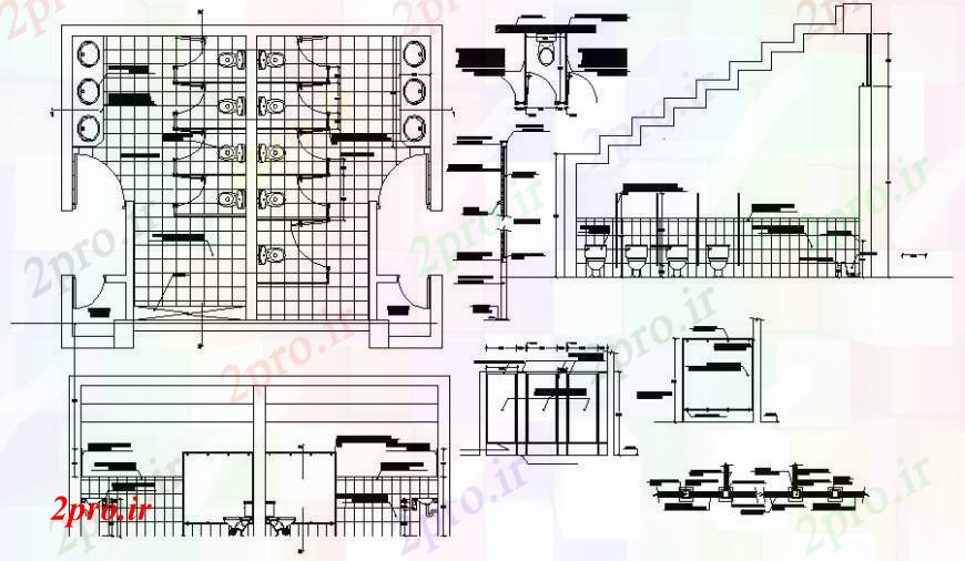 دانلود نقشه حمام مستر توالت عمومی طراحی منطقه بهداشتی دو بعدی اتوکد 7 در 8 متر (کد111339)