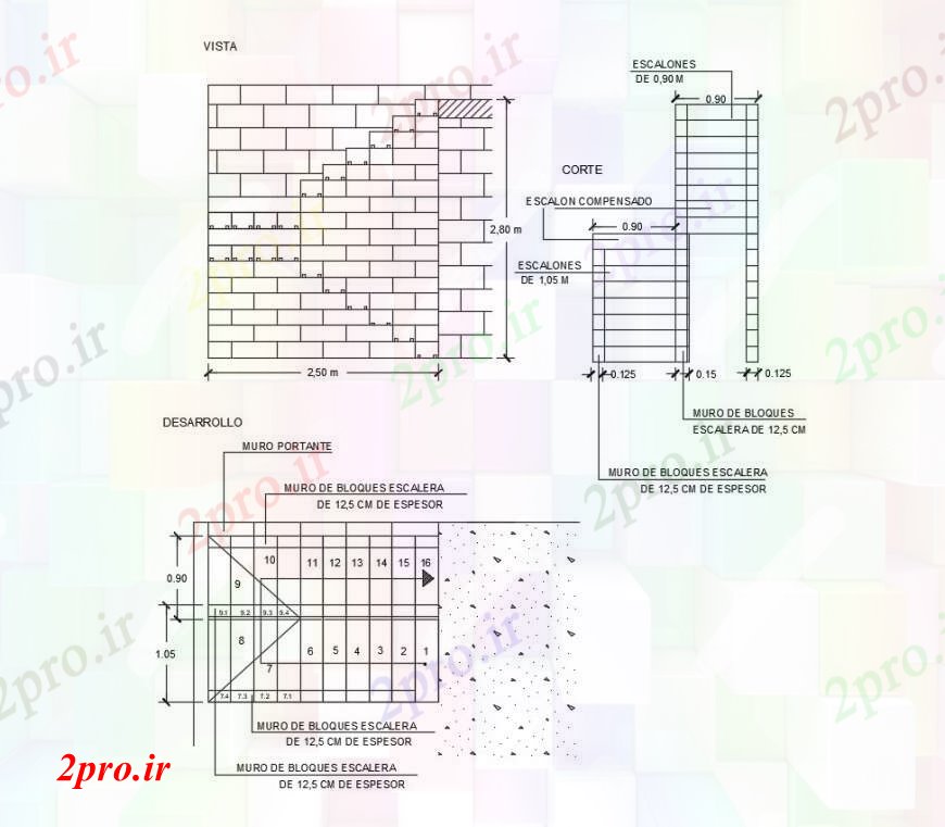 دانلود نقشه جزئیات ساخت و ساز دیوار ها و نظر پله نما دیدگاه ساخت و ساز  (کد111381)