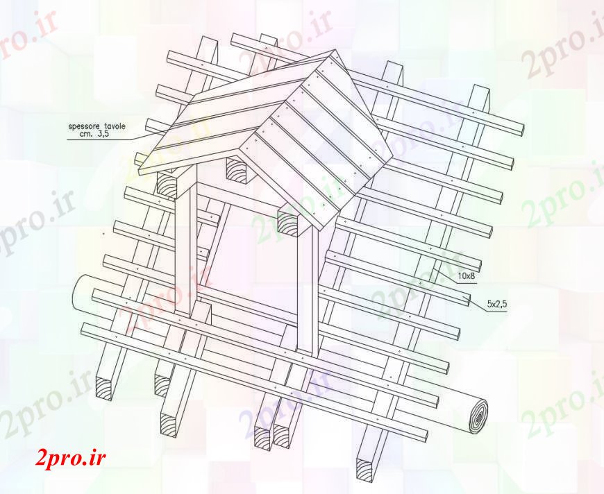 دانلود نقشه طراحی جزئیات ساختار ساختار پنجره سقف های چوبی در ایزومتریک  خودکار (کد111384)