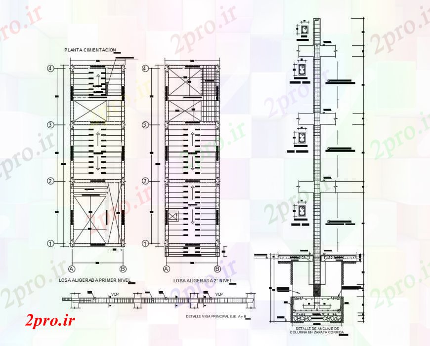 دانلود نقشه جزئیات ستون دال و ستون با طرحی پایه در   خودکار (کد111415)