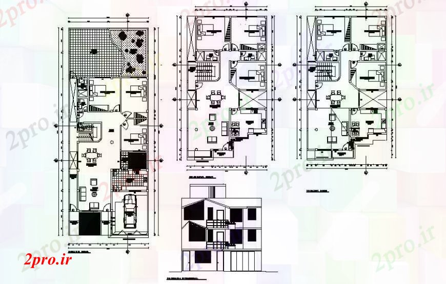 دانلود نقشه مسکونی  ، ویلایی ، آپارتمان   نما مسکن و برنامه کاری  دو بعدی  نقشه های اتوکد (کد111421)