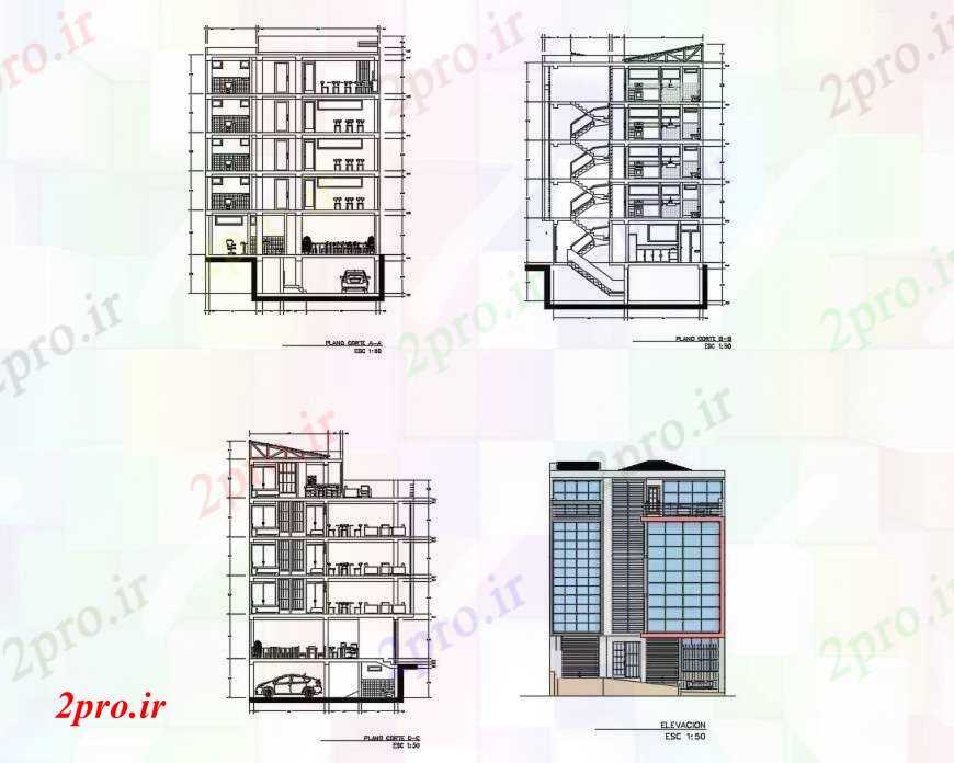 دانلود نقشه مسکونی  ، ویلایی ، آپارتمان  بخش محور مختلف و نما از منطقه مسکونی در   خودکار (کد111461)