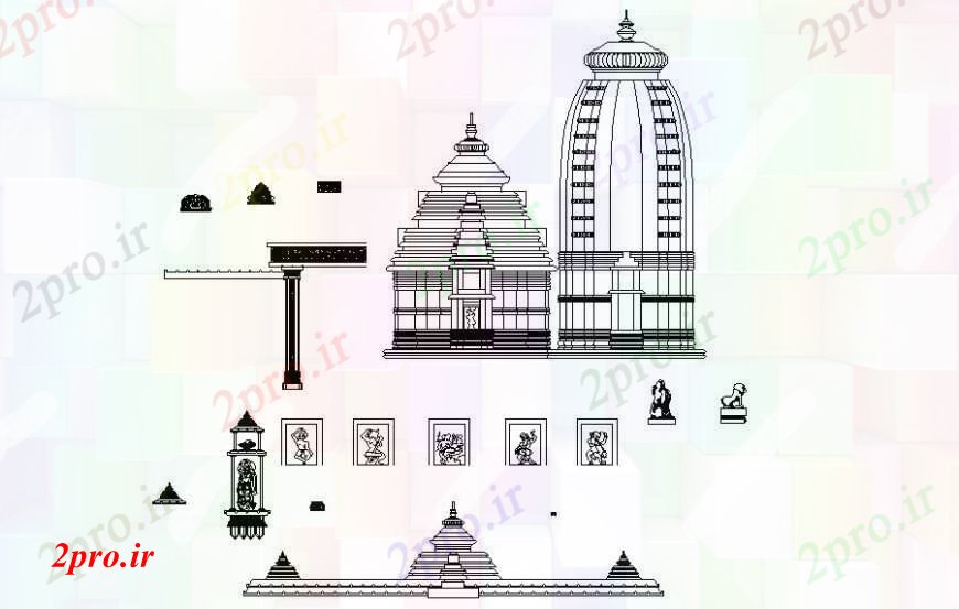 دانلود نقشه کلیسا - معبد - مکان مذهبی طراحی معبد معماری جزئیات نما  (کد111478)