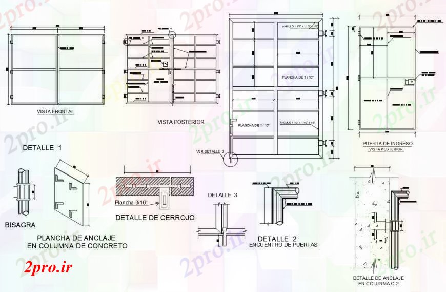 دانلود نقشه قالب اسکلت فلزی  سازه های فلزی طرحی درب فلزی و نما با جزئیات  (کد111495)