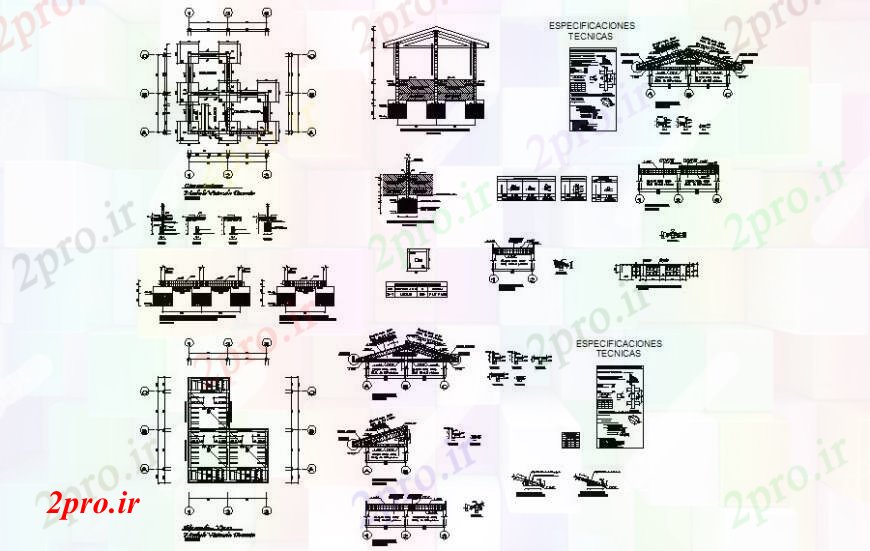 دانلود نقشه طراحی اتوکد پایه طرحی بنیاد و جزئیات ساختار بام  (کد111500)