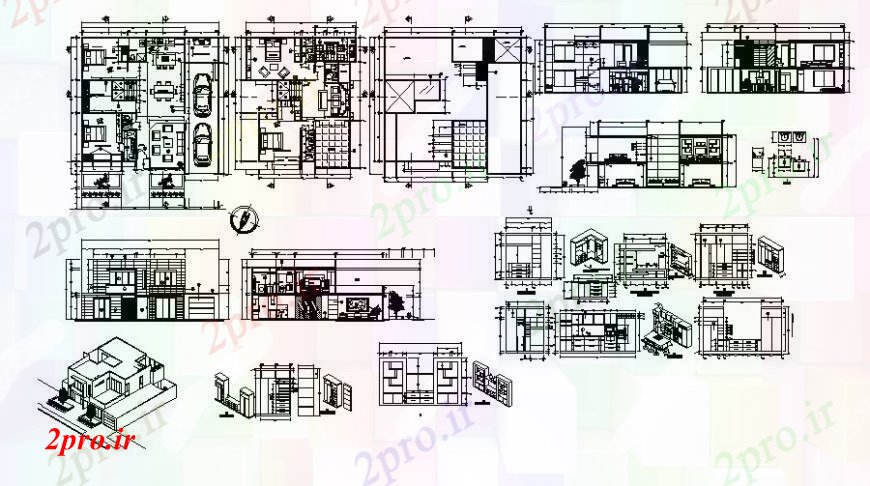 دانلود نقشه مسکونی  ، ویلایی ، آپارتمان  مسکونی طراحی خانه جزئیات نما طرحی  دو بعدی  و بخش  (کد111508)