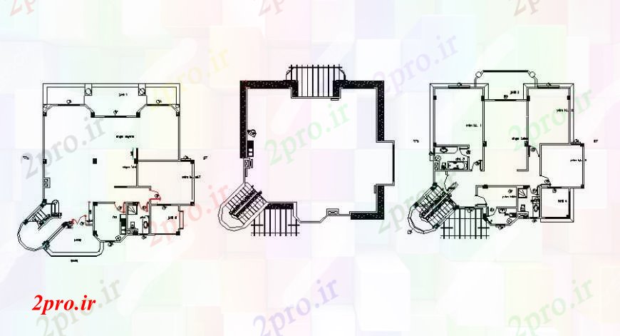 دانلود نقشه مسکونی ، ویلایی ، آپارتمان سه طبقه ساختمان نقشه های دو بعدی اتوکد 12 در 15 متر (کد111546)