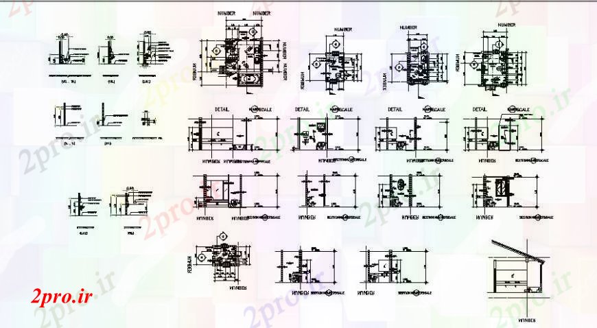 دانلود نقشه حمام مستر بهداشتی طراحی حمام جزئیات دو بعدی در اتوکد 3 در 4 متر (کد111548)