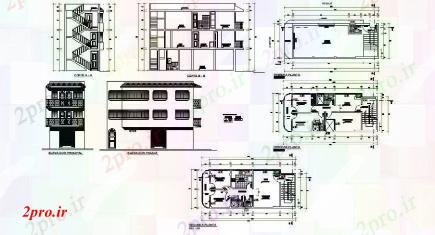 دانلود نقشه مسکونی ، ویلایی ، آپارتمان دو طبقه خانه تمام جزئیات نقشه ها در اتوکد 5 در 13 متر (کد111561)