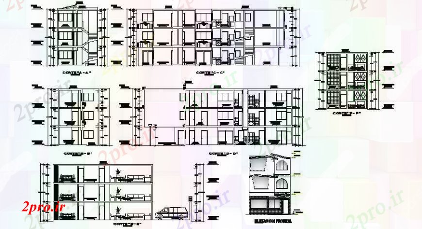 دانلود نقشه مسکونی  ، ویلایی ، آپارتمان  نما طراحی مسکن و بخش  دو بعدی    اتوکد (کد111566)