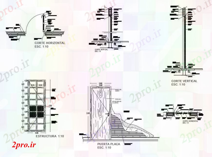 دانلود نقشه جزئیات طراحی در و پنجره  نما طرحی و  بخش از ساختار درب آهنی در   خودکار (کد111611)