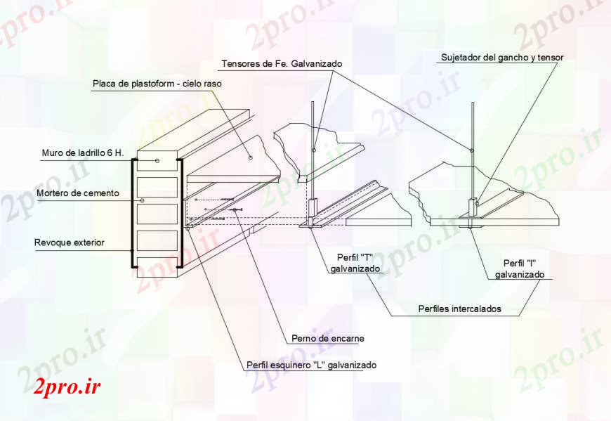 دانلود نقشه جزئیات ساخت و ساز هوک و تنش از آجر و پشتیبانی دیوار ساخت و ساز  (کد111627)