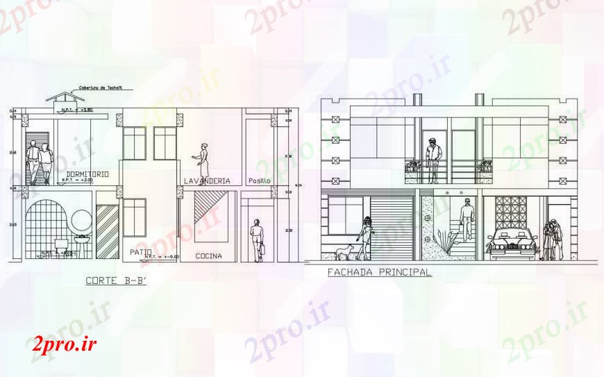 دانلود نقشه مسکونی  ، ویلایی ، آپارتمان  بخش و نما از خانه  (کد111640)